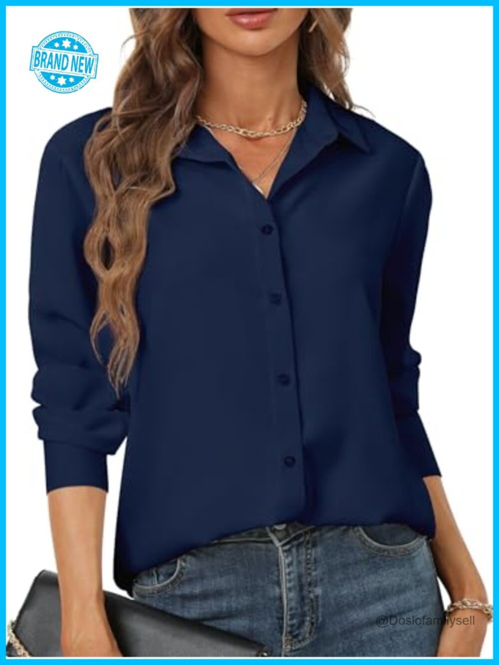 Women's Long Sleeve Button Down Blouse Pleated Back Curved Hem Work Tunic